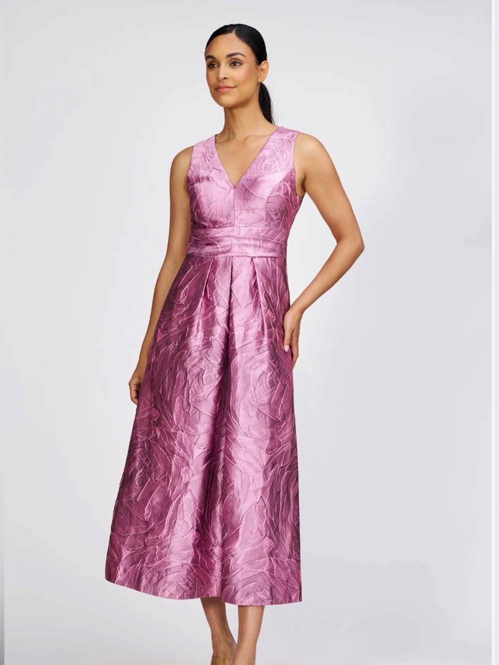 Kay Unger Size 10 Odetta Sleeveless Tea Length Dress in Pink Heather Rose NEW!